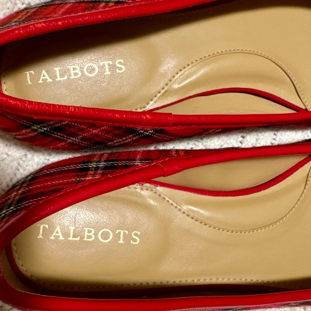 Talbots Red Plaid and Leather Ballet Flats Size 8.5 - NEW - Picture 6 of 12